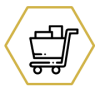 Icon of a trolley inside a hexagon - this icon is to represent the retail end e-commerce industry