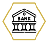 Icon with a building and the word "Bank" inside a hexagon - this icon is to represent the banking industry