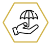 Icon of a hand with an umbrella, inside a hexagon - this icon is to represent the short term insurance industry