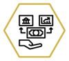 Icon with a hand, and cash, inside a hexagon - this icon is to represent the wealth and investment industry