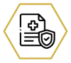 Icon of a document, with a plus sign on the document, inside a hexagon. This icon is to represent the Life Insurance Industry